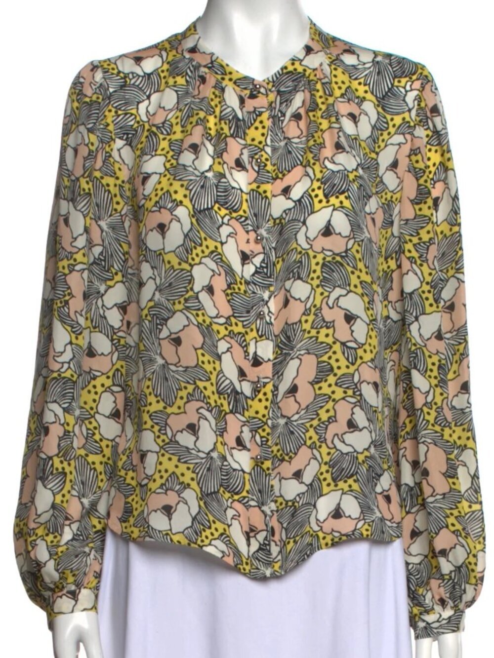 Veronica Beard Briley Printed Floral Silk Blouse Ball Button Detail Size 6